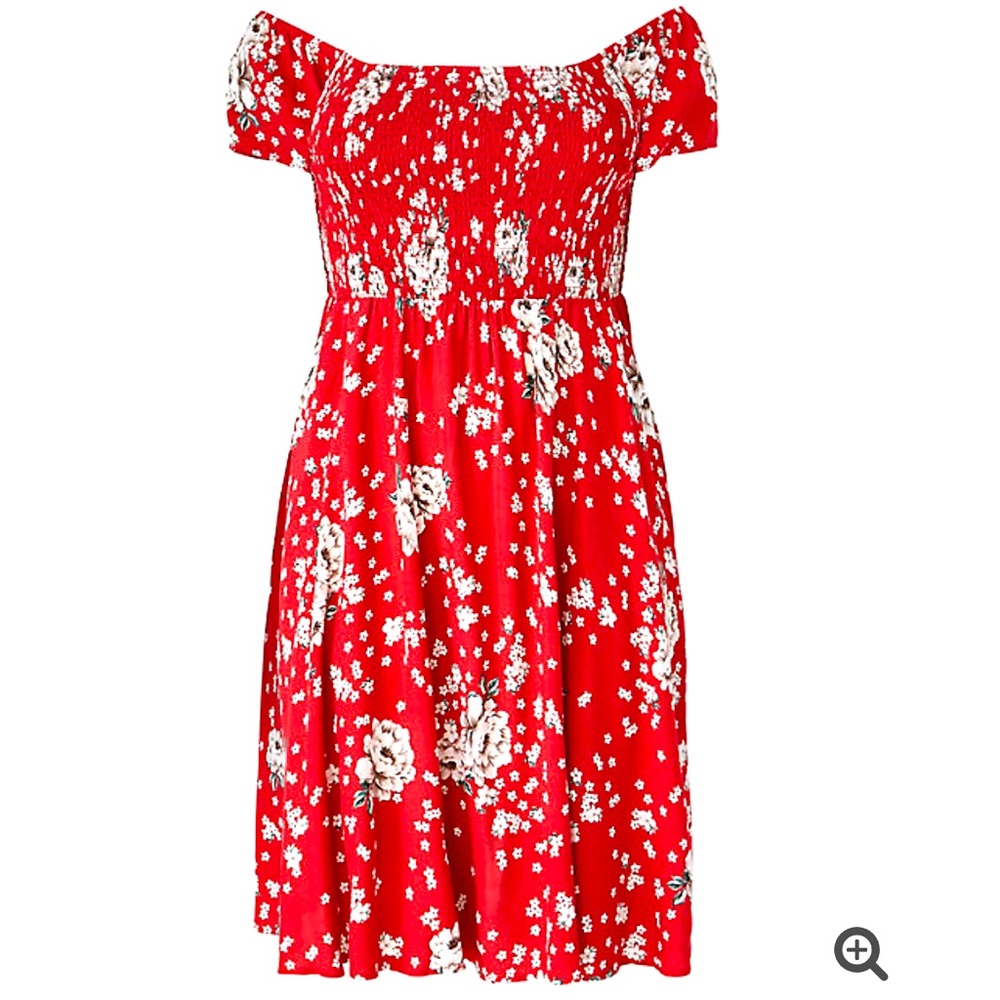 Torrid, red smocked challis skater dress